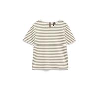Rundhalsshirt VERO MODA "VMABBY SS ZIP TOP JRS NOOS", Damen, Gr. XS, snow weiß stripes:moon rock, Jersey, Obermaterial: 77% Polyester, 19% Viskose, 4% Elasthan, gestreift, normal, Rundhals, Shirts Run