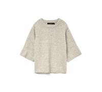 Rundhalspullover VERO MODA "VMBOOM 2/4 O-NK OVERSIZE PULLOVE GA NOOS", Damen, Gr. XS, weiß (birch detail:melange), Strick, Obermaterial: 85% Polyester, 7% Polyacryl, 5% Wolle, 3% Elasthan, meliert, lo