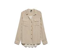 Hemdbluse VERO MODA "VMBUMPY L/S SHIRT NEW WVN GA NOOS", Damen, Gr. L, birch stripes:new stripe tigers eye, Web, Obermaterial: 100% Viskose, gestreift, regular fit Po-bedeckend, V-Ausschnitt, mit Rieg