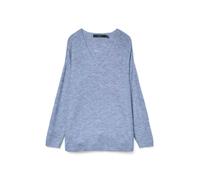 V-Ausschnitt-Pullover VERO MODA "VMCREWLEFILE LS V-NECK BLOUSE NOOS", Damen, Gr. L, blau (brunnera blau detail:melange), Strick, Obermaterial: 70% Polyacryl, 27% Nylon, 3% Elasthan, meliert, regular f