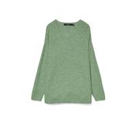 V-Ausschnitt-Pullover VERO MODA "VMCREWLEFILE LS V-NECK BLOUSE NOOS", Damen, Gr. XL, grün (mistletoe detail:melange), Strick, Obermaterial: 70% Polyacryl, 27% Nylon, 3% Elasthan, meliert, regular fit 