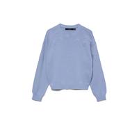 Strickpullover VERO MODA "VMDAISY EMB LS O-NECK PULLOVER BOO", Damen, Gr. S, brunnera blau, Strick, Obermaterial: 60% Baumwolle, 40% Polyester, unifarben, regular fit normal, Rundhals, Pullover Strick