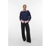 Strickpullover VERO MODA "VMDAISY EMB LS O-NECK PULLOVER BOO", Damen, Gr. XL, navy blazer, Strick, Obermaterial: 60% Baumwolle, 40% Polyester, unifarben, regular fit normal, Rundhals, Pullover Strickp