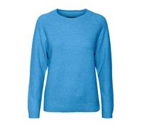 Rundhalspullover VERO MODA "VMDOFFY LS O-NECK BLOUSE GA NOOS", Damen, Gr. L, blau (little boy blau melange), Strick, Obermaterial: 94% Polyester, 3% Elasthan, 3% Nylon, meliert, regular fit normal, Ru