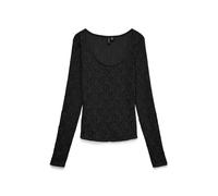Langarmshirt VERO MODA "VMFLORA LS 2-WAY LACE TOP JRS NOOS", Damen, Gr. M, schwarz, Jersey, Obermaterial: 99% Polyester, 1% Elasthan, unifarben, slim fit normal, Rundhals, Shirts Langarmshirt, Materia