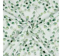 VmG-Store Musselin Stoff 135cm Breite Double Gauze Meterware ab 0,5m Länge zum Nähen Baumwollstoff Muster Bunt Öko-Tex zertifiziert für Babys Kinder (M003 Eukalyptus)