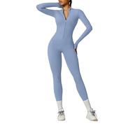 Vmhkjo Jumpsuit Damen Lang Eng Langarm Reißverschluss Overall Einteiler Yoga Bodycon Bodysuit Einteiler Romper Ganzkörperanzug,Himmelblau,L
