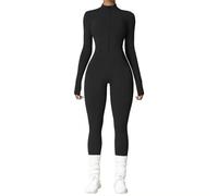 Vmhkjo Jumpsuit Damen Lang Eng Thermo Langarm Reißverschluss Overall Einteiler Yoga Bodycon Bodysuit Slim Fit Warm Gefütterte Ganzkörperanzug,Schwarz,L