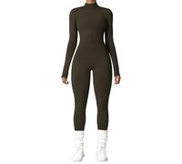 Vmhkjo Jumpsuit Damen Lang Eng Thermo Langarm Reißverschluss Overall Einteiler Yoga Bodycon Bodysuit Slim Fit Warm Gefütterte Ganzkörperanzug,Braun,L