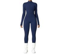 Vmhkjo Jumpsuit Damen Lang Eng Thermo Langarm Reißverschluss Overall Einteiler Yoga Bodycon Bodysuit Slim Fit Warm Gefütterte Ganzkörperanzug,Marineblau,L