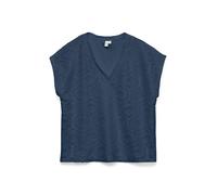 Spitzenshirt VERO MODA "VMIRIS CROCHET V-NECK T-SHIRT JRS BTQ", Damen, Gr. S, schwarz denim, Jersey, Obermaterial: 100% Polyester, unifarben, bequem normal, tiefer V-Ausschnitt, Shirts (64966629-S) sc