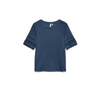 Vero Moda T-Shirt VMIVACY 2/4 O-Neck Top - 100% Baumwolle, Rundhals, Lochstickerei - Dark Denim Gr S