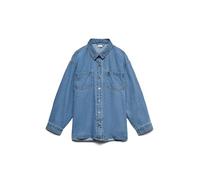 Jeansbluse VERO MODA "VMJENNIE LS OVERSIZE DENIM SHIRT GA NOOS", Damen, Gr. S, blau (medium blau denim), Denim/Jeans, Obermaterial: 90% Baumwolle, 10% Viskose, unifarben, oversize hüftbedeckend, Bluse