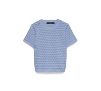 Stricktop VERO MODA "VMJAQUELINE SS O-NECK TOP BOO", Damen, Gr. M, brunnera blau, Obermaterial: 60% Baumwolle, 40% Polyacryl, unifarben, regular fit normal, Rundhals, Tops Stricktop, mit zartem Muster