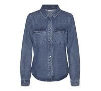 Jeansbluse VERO MODA "VMJENNIE LS DENIM SHIRT MIX NOOS", Damen, Gr. L, blau (medium blau denim), Denim/Jeans, Obermaterial: 90% Baumwolle, 10% Viskose, unifarben, regular fit hüftbedeckend, Blusen Jea