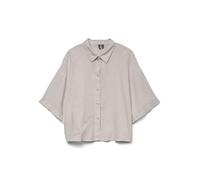 Hemdbluse VERO MODA "VMLINN LINEN 2/4 SHORT SHIRT WVN NOOS", Damen, Gr. L (40), grau (moon rock detail:melange), Web, Obermaterial: 55% Leinen, 45% Viskose, meliert, modisch, regular fit, Kurzarm, Blu