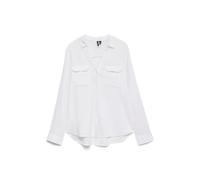 Langarmbluse VERO MODA "VMLINN BUMPY LS SHIRT WVN NOOS", Damen, Gr. S, snow weiß, Web, Obermaterial: 55% Leinen, 45% Viskose, unifarben, regular fit Po-bedeckend, V-Ausschnitt, Blusen, Viskosemischung