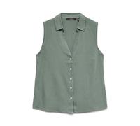 Blusentop VERO MODA "VMMYMILO SL V-NECK SHIRT WVN GA", Damen, Gr. S, laurel wreath, Web, Obermaterial: 55% Viskose, 45% Leinen, unifarben, regular fit normal, V-Ausschnitt, Blusen Blusentop, mit Leine