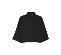 Hemdbluse VERO MODA "VMNATALI CROP SHIRT WVN NOOS", Damen, Gr. S, schwarz, Web, Obermaterial: 100% Baumwolle, unifarben, regular fit kurz, weit, Blusen Hemdbluse, Baumwolle, loose fit (96188556-S) sch