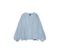 Langarmbluse VERO MODA "VMNATALI LS EMB TOP WVN NOOS", Damen, Gr. S, cashmere blau, Web, Obermaterial: 100% Baumwolle, unifarben, normal, V-Ausschnitt, elastischer Bund, Blusen, Baumwolle, Allover Ton