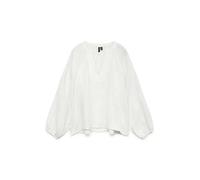 Langarmbluse VERO MODA "VMNATALI LS EMB TOP WVN NOOS", Damen, Gr. XL, snow weiß, Web, Obermaterial: 100% Baumwolle, unifarben, normal, V-Ausschnitt, elastischer Bund, Blusen, Baumwolle, Allover Ton-in