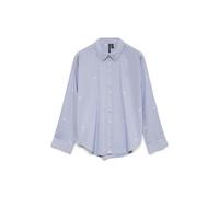 Langarmbluse VERO MODA "VMODONA LS SHIRT WVN NOOS", Damen, Gr. L, brunnera blau detail:emb hibiscus snow weiß, Web, Obermaterial: 100% Baumwolle, bestickt, gemustert, regular fit Po-bedeckend, Blusen,