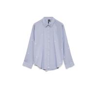 Langarmbluse VERO MODA "VMODONA LS SHIRT WVN NOOS", Damen, Gr. XL, brunnera blau detail:emb hibiscus snow weiß, Web, Obermaterial: 100% Baumwolle, bestickt, gemustert, regular fit Po-bedeckend, Blusen