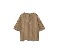 Kurzarmbluse VERO MODA "VMROSIE 2/4 V-NECK SHIRT NOOS", Damen, Gr. M, silber mink stripes:schwarz pinstripes, Web, Obermaterial: 85% Viskose, 15% Leinen, gestreift, normal, V-Ausschnitt, Blusen, Visko