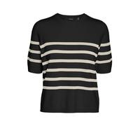 Kurzarmpullover VERO MODA "VMSABA PLAIN, Feinstrickpullover", Damen, Gr. XS, schwarz (schwarz stripes:w birch), Feinstrick, Obermaterial: 50% Viskose, 28% Polyester, 22% Nylon, gestreift, regular fit 