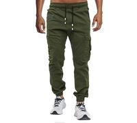 VMSUCIJ Herren Hose Chino Cargo Hose Jogginghose Baumwolle Casual Jogger Männer Modern Sport Jogginghosen für Herren Sweatpants mit elastischem Bund und Kordelzug und Taschen,Armeegrün 02,S
