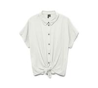 Kurzarmbluse VERO MODA "VMTHEA SS TIE SHIRT WVN NOOS", Damen, Gr. M, snow weiß, Web, Obermaterial: 70% Viskose, 30% Leinen, unifarben, normal, Blusen, Viskosemischung, loose fit (12886908-M) snow weiß