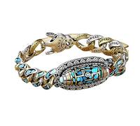 VNDUIFH Mantra-Perlenarmband mit sechs Charakteren, Vintage-Transit-Rotations-Dzi-Perlenarmband, Glücks-Feng-Shui-Amulett-Armband (Paar-Stil) (B,18CM)