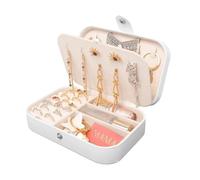 VNIMTI Schmuckkästchen Reise Klein, Schmuckkasten Damen, PU-Leder Schmuckaufbewahrung, Tragbar Schmuckbox Schmuckschatulle, Ohrringe, Ringe, Halskette Organizer, Geschenkideen für Frauen (S-Weiß)