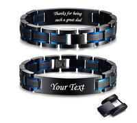VNOX Armband Herren Gravur Geschenk Blau : Personalisiertes Armband Schwarz Text für Papa Männer Ehemann Frau, Geschenk für ihn Armbänder mit Gravur, Edelstahl Gliederarmband Vatertag Geburtstag