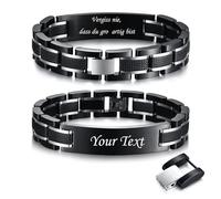 VNOX Armband Herren Gravur Geschenk Schwarz : Personalisiertes Armband Silber Text für Papa Männer Ehemann Frau, Geschenk für ihn Armbänder mit Gravur, Edelstahl Gliederarmband Vatertag Geburtstag