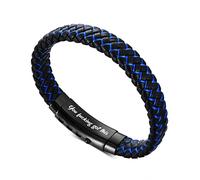 VNOX Herren-Armreif mit inspirierendem Mantra-Motiv, handgefertigt, blau, geflochten, Leder, verstellbar, Ermutigung, motivierendes Geschenk für Männer, Leder, Lavastein