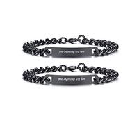 VNOX Personalisierte Gravur Paar Armbänder Personalisierbaren Armbänd Familie Armbänder|Partnerarmband für Paare|Pärchen Armband (2 Stück-schwarz-7 mm-22,5 cm)