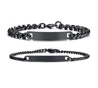 VNOX Personalisierte Gravur Paar Armbänder Personalisierbaren Armbänd Familie Armbänder|Partnerarmband für Paare|Pärchen Armband (2Stück-Silber-4&7mm-17&22.5cm)