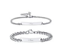 VNOX Personalisierte Gravur Paar Armbänder Personalisierbaren Familie Armbänder|Partnerarmband |Pärchen (2 Stück-Silber-4mm&7mm)