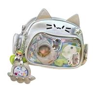 Vobomo Cat Ita Bag Pin-Display Rucksack für Schule, PU-Leder, adretter Rucksack für Mädchen, Y2k, ästhetische Einzel-Umhängetasche, Silber, Kawaii