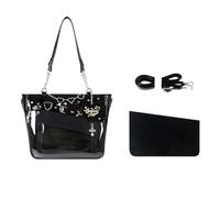 Vobomo Love-Chain Ita Bag Schultertasche mit Anstecknadel, PU-Leder, großes Fassungsvermögen, transparente Geldbörse mit Einsatz, Schwarz, Medium to Large