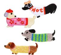 Vobumix 4 Stück Dackel-Hunde-aufnäher, Dackel-Hund, Gestickte Abzeichen, DIY-kinderkleidung, Applikationen Zum Aufbügeln, Aufnähen, Designer