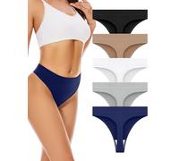 VOENXE Hohe Taille Nahtloser String Tanga Damen,Sport Unterwäsche aus Nylon mit Breitem Bund, Unsichtbarer Seamless Slip für Fitness Alltag,Invisible High Waist Women Thong Underwear,5er Pack