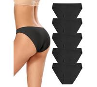 VOENXE Schwarz Unterhosen Damen Nahtlose,Seamless Slips Unterwäsche Panty,Ohne Naht Frauen Stretch Bikini,No Show Women Underwear Panties, Atmungsaktiv Unterhose,Invisible Hipster Mehrpack,5er Pack