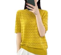 Vogrtcc Damen Kaschmir Sweater Pullover T-Shirt Kurzarm Kaschmir Kurzarm, gelb, X-Large