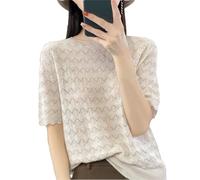 Vogrtcc Damen Kaschmir Sweater Pullover T-Shirt Kurzarm Kaschmir Kurzarm, Reis Apricot, M