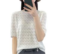 Vogrtcc Damen Kaschmir Sweater Pullover T-Shirt Kurzarm Kaschmir Kurzarm, weiß, X-Large