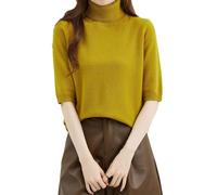 Vogrtcc Damen Rollkragenpullover Kurzarm Tops Herbst Sweater Strickpullover, M L, XL