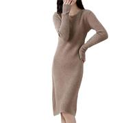 Vogrtcc Damen Slouchy Soft Kaschmir Pullover Kleider Rundhals Langarm Strickkleid Herbst Casual Warm Midi Kleid für Arbeit, hellbraun, XXS