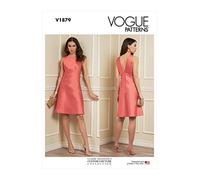 Vogue Patterns Damenkleid E5 (14-16-18-20-22), A-Linien-Kleid, Schrägschnitt, Handfutter, V-Rückenausschnitt, Reißverschluss, Dessous-Guards, Blindsaum, Größe 34, 38, 40, 14